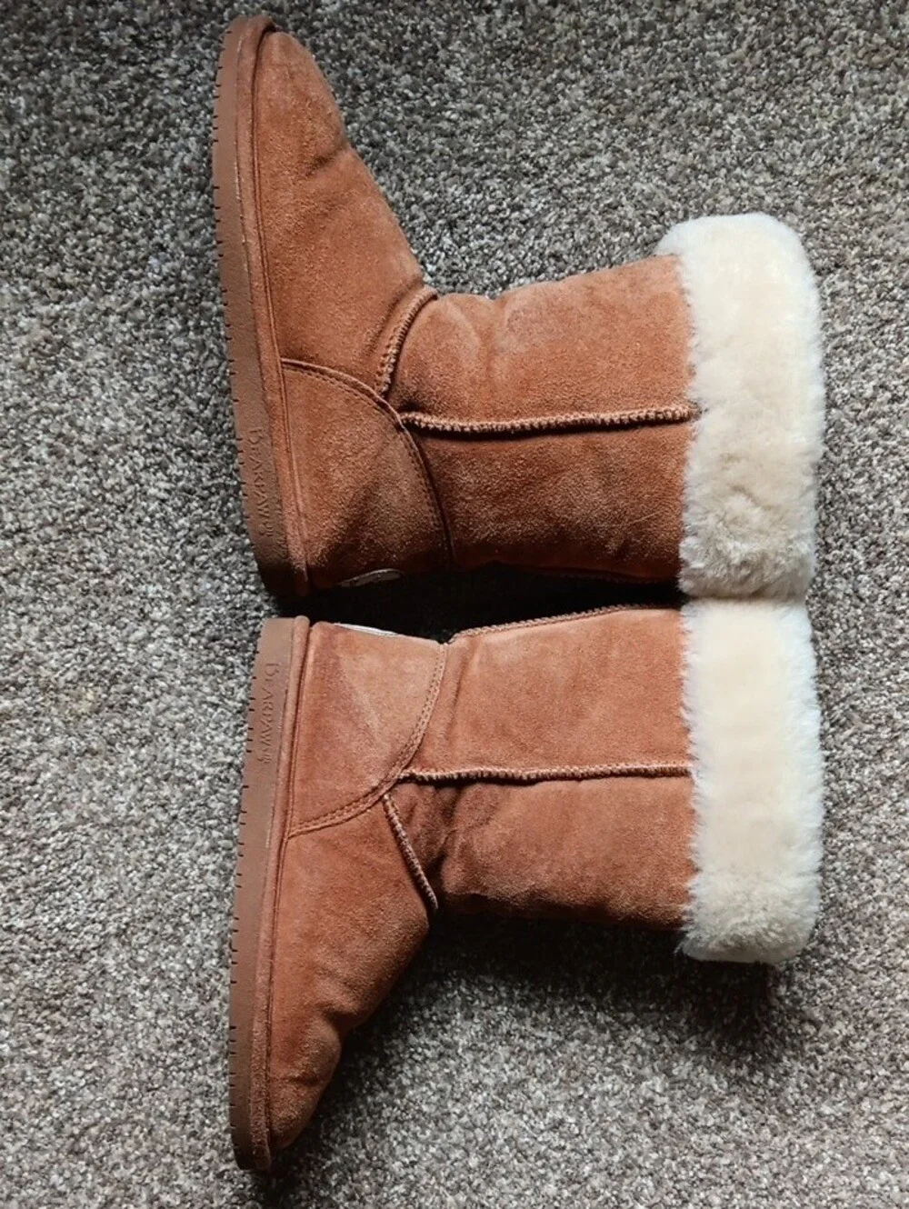BearPaw Chestnut Suede Shearling Boot with Cream Cuff